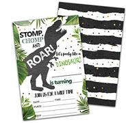 Stomp Chomp Roar Dinosaur Fill-In Birthday Invitation(4" X 6"), T-Rex Double-Sided Party Invites-20 Invitations With Envelopes-Party Supplies-A03