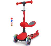 Stompa Kids Scooter 2-in-1 with Seat | 3 Wheel Toddler Scooter for 2 Year Old Boy Girl | LED Light Up Wheels, Adjustable Height, Foldable, Lean to Steer, Max 50KG