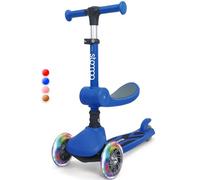 Stompa Kids Scooter for 2 Year Old | Toddler Scooter 2-in-1 with Seat | 3-Wheel, LED Light Up Wheels, Adjustable Height, Foldable, Lean to Steer, Max 50KG