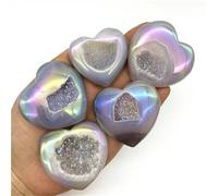 Stone 1PC Naural Electroplated Aura Agate Heart Carved Crystal Geode Quartz Figurine Crystals Gemstone Stone