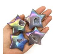 Stone 1PC Naural Electroplated Aura Agate Star Carved Crystal Geode Quartz Figurine Crystals Gemstone Stone