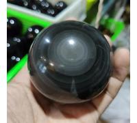 Stone 70mm Black Obsidian Rainbow Cat Eye Sphere Crystal Ball Stone