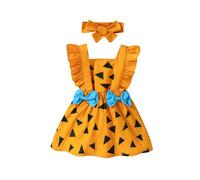 Stone Age Costume Girls Toddler Historical Outfits Caveman Costume Kids Birthday Dress Baby Halloween Cosplay Dress up (Orange, 3-6 Months)