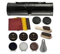 Stone and Clark Shoe Polish Kit 12 Piece Leather Shoe Shine Set | Black, Dark Brown & Neutral Wax, Horsehair Brushes, Microfibre Cloths, PU Leather Case 24x7.5cm, For Genuine & Faux Leather