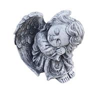 Stone and Style Dreaming Angel Figurine, Grey, Frost-Resistant Stone, Handmade Garden Decor