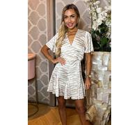 Stone Animal Printed Wrap Top Skater Dress AX Paris Stone 8