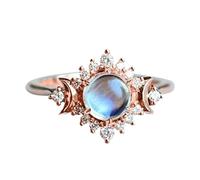 Stone Anniversary Fashion Wedding My Moon Life Jewelry Gold Celestial Rings and My Ladies Rings Moon Commitment Sun Gifts in Diamond Rings Engagement Rings Rose Ring (Rose Gold, 9)