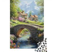 Stone Arch Bridge Jigsaw Puzzle 1000 Piece Jigsaw Puzzle Paper for Adults Countryside Scenery Puzzle Game for Family Relaxing Home Gift 52x38cm/1000pcs