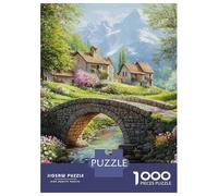 Stone Arch Bridge Jigsaw Puzzle for Adults 1000 Piece Jigsaw Puzzle Countryside Cottage Puzzle Game for Family Stress Relief Home Decor 38x26cm/1000pcs