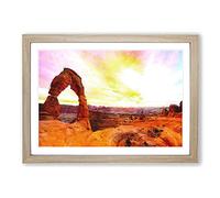 Stone Arch in The Moab Desert Painting Framed Print | A2 Oak Framed Wall Art | Ready to Hang | Modern Landscape Picture | Living Room Bedroom Lounge Office
