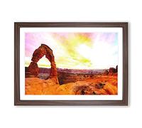 Stone Arch in The Moab Desert Painting Framed Print | A2 Walnut Framed Wall Art | Ready to Hang | Modern Landscape Picture | Living Room Bedroom Lounge Office