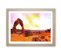 Stone Arch In The Moab Desert Painting Modern Art Framed Wall Art Print, Ready to Hang Picture for Living Room Bedroom Home Office Décor, Oak A3 (46 x 34 cm)