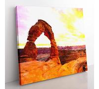 Stone Arch In The Moab Desert Painting Modern Canvas Wall Art Print Ready to Hang, Framed Picture for Living Room Bedroom Home Office Décor, 50x50 cm (20x20 Inch)