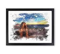 Stone Arch Utah Landscape & Mountains V3 Modern Framed Print | A2 Black Framed Wall Art | Ready to Hang | Modern Landscape Picture | Living Room Bedroom Lounge Office