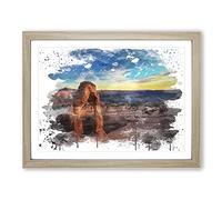 Stone Arch Utah Landscape & Mountains V3 Modern Framed Print | A2 Oak Framed Wall Art | Ready to Hang | Modern Landscape Picture | Living Room Bedroom Lounge Office