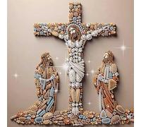 Stone Art Cross Jesus Special Shaped 5D DIY Partial Drill Diamonds Dots Gem Art Kits for Adults Beginners Home Decor Diamonds Paintings Gem Art 11.81 X11.81inch