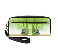 Stone Bamboo Double-Sided Printed Leather Portable Makeup Pouch-Multi-Purpose Cosmetic Bag, Pencil Case and Organizer for Women