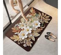 Stone Bath Mat 40x60cm Super Absorbent Shower Bathroom Mat, Non-slip Quick Dry Bathroom Rug, Thin Rubber Backing Carpet Washable Floor Pad for Bathtub Kitchen Door Shower Room Decor Brown 3-513
