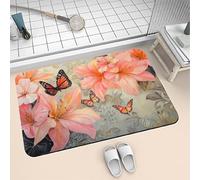 Stone Bath Mat Magnolia 140x200cm Super Absorbent Quick Dry Bathroom Mat, Non Slip Rubber Backing Carpet, Thin Low Profile Shower Rugs for Under Door, Washable Rug Floor Carpet for Kitchen Toilet6-216