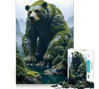 Stone Bear in Forest Jigsaw Puzzles for Teenagers 1000 Pieces Mind Puzzle Peaceful Fun Art Assembly Lovely Gift 38x26cm