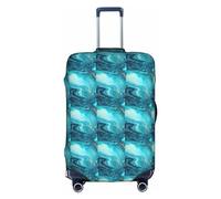 Stone Blue Gold Marble Case Cover Elastic Washable Luggage Cover Scratch Resistant Multi Size, White, Large
