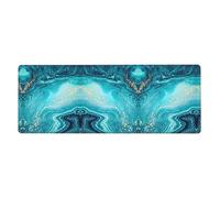 Stone Blue Gold Marble Gaming Desk Mat, Wide Surface Desk Pad for Keyboard, Mouse and Improved Gaming Stability