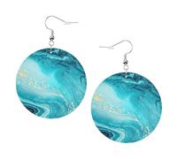 Stone Blue Gold Marble Leather Round Earrings Color Valentine'S Day Festival Activities Fashion Women'S