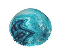Stone Blue Gold Marble Shower Caps Women Reusable Large Shower Cap Men Quickdry Care Hair Long Short Kids Bath