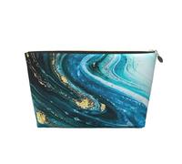 Stone Blue Gold Marble Vagilo Leather Toiletry Bag - Stylish & Durable Toiletry Kit for Travelers, Cosmetic Organizer, Makeup Bag, Carry-On, Portable Organizer, Zippered Pouch