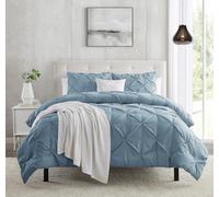 Stone Blue King Size Duvet Cover Set - 3 Piece Pintuck Double Brushed With Button Closure, 1 Pinch Pleated Cover 104x90 Inches and 2 Pillow Shams