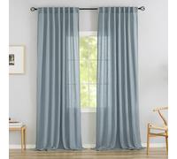 Stone Blue Linen Back Tab Curtains - 90 Inch Long, 2 Panel Set for Dining Cottage - Soft Light Weight Airy Semi Privacy Sheer Curtains with Hooks and Pocket - Light Filtering - 52 x 90 Inch Length