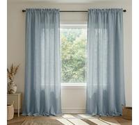 Stone Blue Linen Blended Rod Pocket Sheer Curtains 52x108 Inch Length