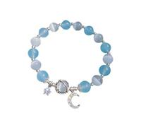 Stone Bracelet For Women Design Gray Star And Moon Beaded Bracelet For Friends And Students Corkscrew Earrings for Women (Blue, One Size)