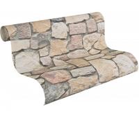 AS Creation Stone Wallpaper Brick Effect Slate Rustic Weathered Embossed Beige Grey
