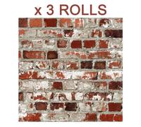 Stone Brick Wall Effect Wallpaper Brown Orange Bricks Realistic Outdoor x 3 Roll