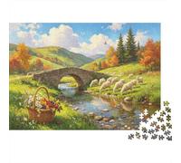 Stone Bridge Countryside Jigsaw Puzzle for Adults 1000 Piece Paper Sheep Morning Relaxing 38x26cm/1000pcs
