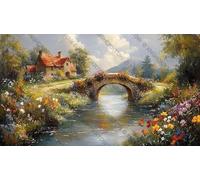 Stone Bridge Over Stream by Flowerfilled Cottage Mountain Creative Fun Jigsaw Puzzle for Adults Challenging Traditional Puzzle Perfect for Family Nights Game_300pcs