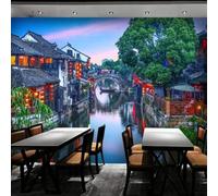 Stone Bridge River Beautiful Retro Town Architecture 3D Wallpaper Premium Textured Silk Study Dining Living Room Bedroom Sofa TV Wall Easy Install-350cm×256cm