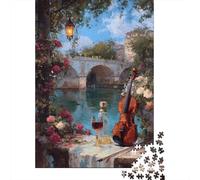 Stone Bridge Scenery Jigsaw Puzzle for Adults 1000 Piece Jigsaw Puzzle Violin Garden Puzzle Game for Family Relaxing Gift 52x38cm/1000pcs