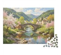 Stone Bridge Spring Landscape 1000 Piece Jigsaw Puzzle Jigsaw Puzzle for Adults Countryside River Relaxing for Home 70x50cm/1000pcs