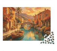 Stone Bridge Waterside Jigsaw Puzzle for Adults 1000 Piece Paper Sunset Scene Puzzle Game Relax Focus 52x38cm/1000pcs