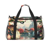 Stone Bridges, Lotus Ponds and Waterfalls Waterproof Weekender Bags Duffel Bag Large Carry On Hand Luggage Bags Foldable Tote Bag for Travel Sports Gym Dance