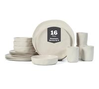 Stone by Mercer Project HEKONDA Modern Stoneware 16-Piece Dinnerware Set, Plate and Bowl Set, Dish Set for 4, Beige