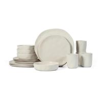 Stone by Mercer Project HEKONDA Modern Stoneware 16-Piece Dinnerware Set, Plate and Bowl Set, Dish Set for 4, Beige