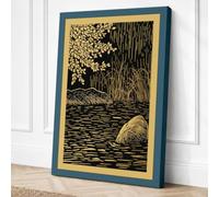 Stone by the River Japandi Canvas Wall Art Print 24x16 Inch | Teal