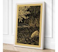 Stone by the River Japandi Canvas Wall Art Print 30x20 Inch | Cream