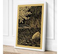 Stone by the River Japandi Canvas Wall Art Print 30x20 Inch | White