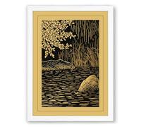Stone by the River Japandi Framed Wall Art Print A2 (59.4×42cm) White, Wall Decor for Living Room, Bedroom, Office & Home, Ready to Hang, Art Gift