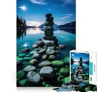 Stone Cairn by The Lake 1000 Piece Jigsaw Puzzles for Adults Teenagers Memory Upgrade Light Relax Sharp Cut Lovely Gift 38x52cm
