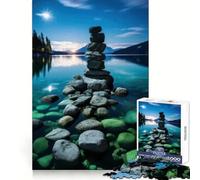 Stone Cairn by The Lake 1000 Piece Jigsaw Puzzles for Adults Teenagers Memory Upgrade Light Relax Sharp Cut Lovely Gift 38x52cm